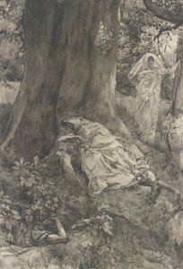 Ormandaki Hermia, III. Perde, Sahne ii, Bir Yaz Gecesi için illüstrasyon by Edwin Austin Abbey