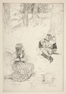 Soytarı ve kadın, Nergis Şarkısı için eskiz by Edwin Austin Abbey