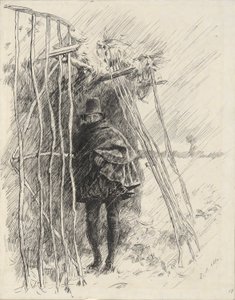 Yağmurdaki Adam, illüstrasyon için çalışma by Edwin Austin Abbey