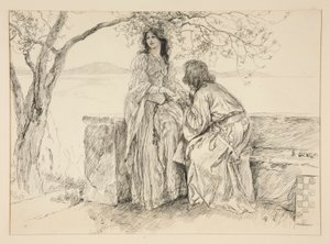 Miranda ve Ferdinand, Act V, Scene i, The Tempest için illüstrasyon by Edwin Austin Abbey