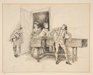 Nan ve Piyano, Oliver Goldsmith için illüstrasyon by Edwin Austin Abbey