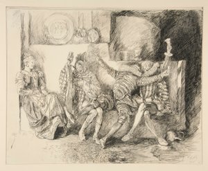 Sir Toby ve Yoldaşları, II. Perde, Sahne iii, On İkinci Gece için çizim by Edwin Austin Abbey
