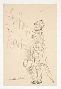 Tebrik kartı için eskiz: Yeni Yılınız Kutlu Olsun; bir işaret okuyan bir adamın çalışması by Edwin Austin Abbey