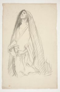 Çarmıhta Üç Meryem için dua eden pelerinli bir kadın figürünün taslağı by Edwin Austin Abbey