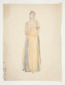 Bir kadının taslağı (sarı giyinmiş) - bir oyun için kostüm çalışması mı? by Edwin Austin Abbey