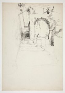 Dış mekan merdiveninin taslağı (İtalyan pergola, kitap illüstrasyonu için) by Edwin Austin Abbey