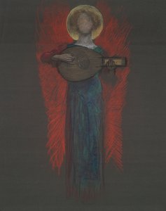 Çalışma, Müzik Enstrümanlı Melek by Edwin Austin Abbey