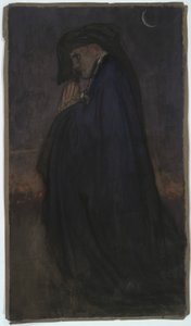 Ders çalışma. Mavi pelerinli adam, ay ışığı by Edwin Austin Abbey