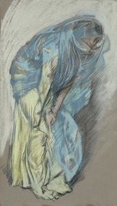Mavi peçeli sarı elbiseli kadın için çalışma by Edwin Austin Abbey