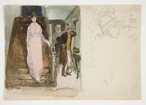 Bir iç mekan çalışması: akşam için ayrılmaya hazırlanan çift by Edwin Austin Abbey