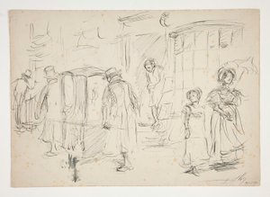 Sedan sandalyeli sokak sahnesinin incelenmesi. by Edwin Austin Abbey