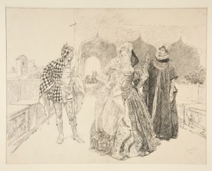 Palyaço ve Malvolio, I. Perde, Sahne v, On İkinci Gece için illüstrasyon by Edwin Austin Abbey