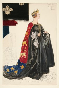 Kraliçe (siyah), Henry Irving için kostüm çizimi by Edwin Austin Abbey