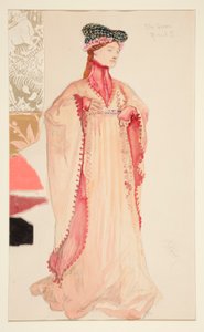 Kraliçe (pembe), Henry Irving için kostüm çizimi by Edwin Austin Abbey