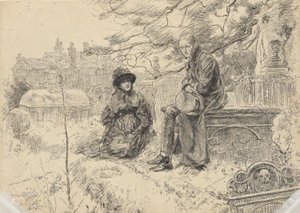 Bir kilise bahçesinde iki figür by Edwin Austin Abbey