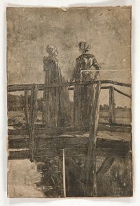 E.A. tarafından isimsiz ahşap gravür Ahşap bir yaya köprüsü üzerinde iki bayan manastırı (?) - William Black için illüstrasyon by Edwin Austin Abbey