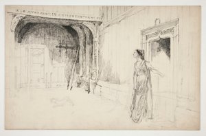 Bir iç mekanda kadın ve köpek - (bir oyun için tanımlanamayan resim?) by Edwin Austin Abbey