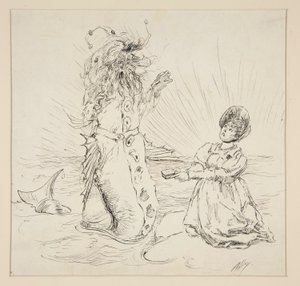 Sahilde kadın ve yılan, The Lay of the Lobster için eskiz by Edwin Austin Abbey