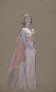 İmparatorluk elbiseli kadın - La Tosca için kostüm çalışması by Edwin Austin Abbey