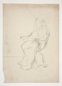 Sandalyede oturan kadın (rekto); Tanımlanamayan iki mimari çizim (verso) by Edwin Austin Abbey