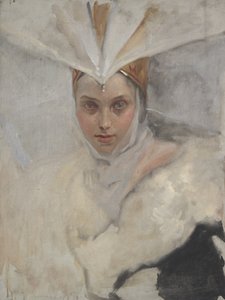Balıkçıl başlı kadın, beyaz kürk yakalı, 1897