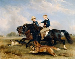 Sayın ES Russell ve Kardeşi (panel üzerine yağlıboya) by Edwin Landseer