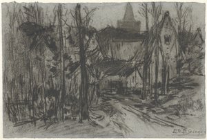 Ağaçların arasından bir köy manzarası by Egbert Rubertus Derk Schaap