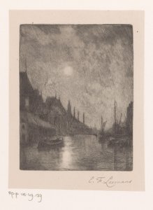 Geceleri bir şehirde nehir manzarası by Egide François Leemans (signed by artist)