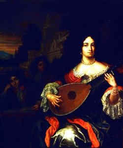 Yanında iki erkekle ud çalan bir bayan (31891 ile aynı değil) by Eglon Hendrick van der attr. to Neer