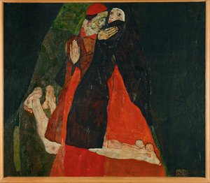 Kardinal ve rahibe, okşama (tuval üzerine yağlıboya) by Egon Schiele