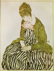 Edith Schiele, sanatçının eşi, oturur vaziyette (guaj, suluboya ve siyah pastel boya) by Egon Schiele