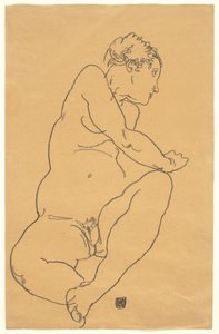 Sola Eğilmiş Çıplak Kadın by Egon Schiele