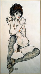 Kadın Çıplak Oturan Suluboya Çizimi Egon Schiele (1890-1918) 1914 Dim 48.3x32 cm Viyana Grafik Koleksiyonu Albertina