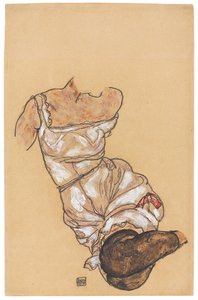 İç Çamaşırlı ve Siyah Çoraplı Kadın Gövdesi; Kadın iç çamaşırı ve siyah çoraplı gövde, 1917 by Egon Schiele