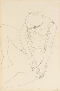 Kadın çıplak öne eğildi, iki eli sol uylukta, 1913 by Egon Schiele