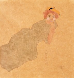 Zeytin Rengi Elbiseli, Kolları Dövülmüş Kız; Kolları Kalkmış Zeytin Elbiseli Kadın by Egon Schiele