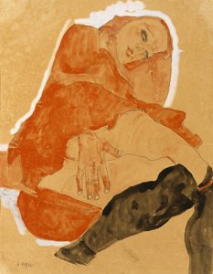 Kırmızı Elbiseli ve Siyah Çoraplı Kız by Egon Schiele