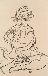 Bacaklarını açarak oturan kız, 1918 by Egon Schiele