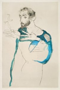 Gustav Klimt mavi iş önlüğüyle by Egon Schiele