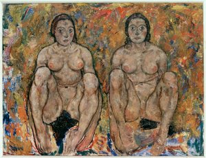 Kauernde Frauen [Çömelen Kadınlar] (yağlıboya ve guaj) by Egon Schiele