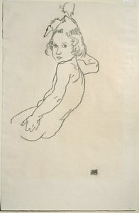 Kinderakt (kağıt üzerine siyah tebeşir) by Egon Schiele