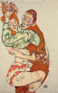 Sevişmek - Schiele, Egon (1890-1918) - 1915 - Siyah tebeşir, Kağıt üzerine guaj - 49,6x31,7 - Leopold Müzesi, Viyana by Egon Schiele