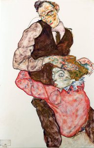 Aşıklar - Schiele, Egon (1890-1918) - 1914-1915 - Siyah tebeşir, Kağıt üzerine guaj - 47,4x30,5 - Leopold Müzesi, Viyana by Egon Schiele