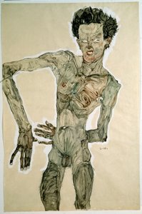 Erkek Çıplak (Oto Portre). Çizim Egon Schiele (1890-1918), 1910. Kağıt üzerine kurşun kalem, sulu boya ve tempera. Karartma: 55,7x36,8cm. Viyana, Graphische Sammlung Albertina