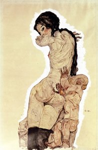 Anne ve Çocuk. (Anne ve Çocuk). Egon Schiele (1890-1918), kağıt üzerine suluboya ve guaj çalışması by Egon Schiele
