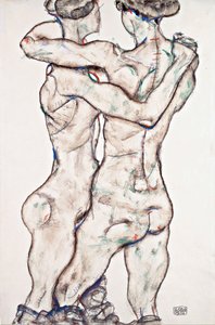 Çıplak Kızlar Kucaklayan - Schiele, Egon (1890-1918) - 1914 - Siyah Tebeşir, Kağıt Üzerine Guaj - 48x31,2 - Leopold Müzesi, Viyana by Egon Schiele