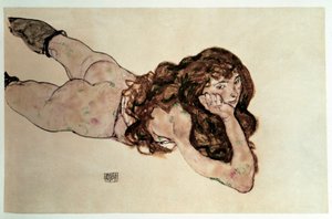 Düz göbek ile çıplak kadınsı. Egon Schiele
