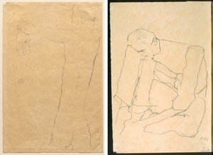 Kollarını Kaldırmış Çıplak Adam (rekto) Oturan Adam (verso) by Egon Schiele