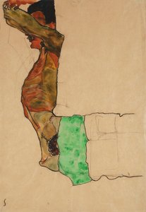 Yeşil Bezli Yatan Erkek Çıplak by Egon Schiele