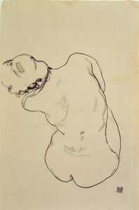 Yatan Çıplak - Arkadan Görünüm, 1918 (kağıt üzerinde siyah pastel boya)